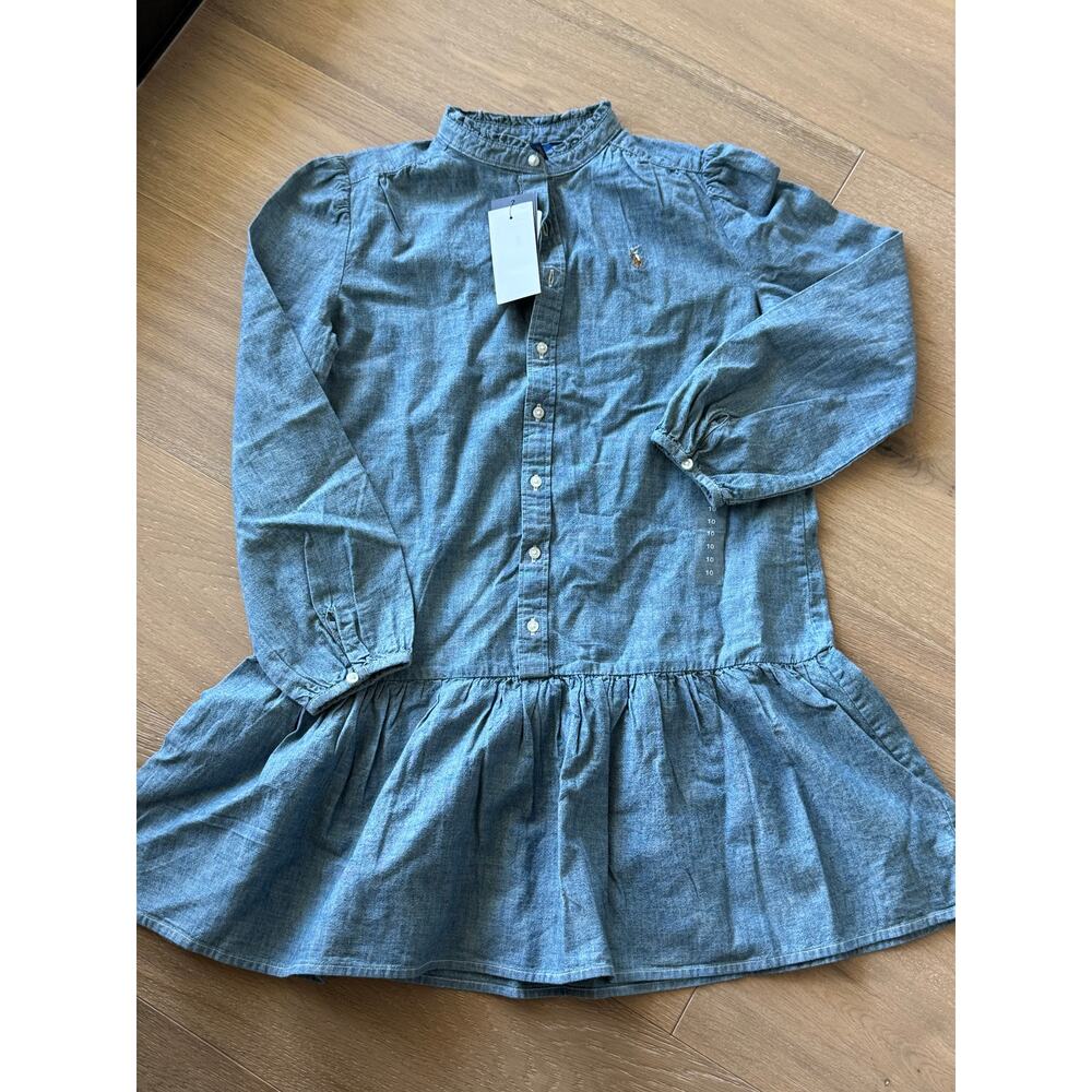 New Polo Ralph Lauren Girls Size 10 Drop Waist Chambray Dress